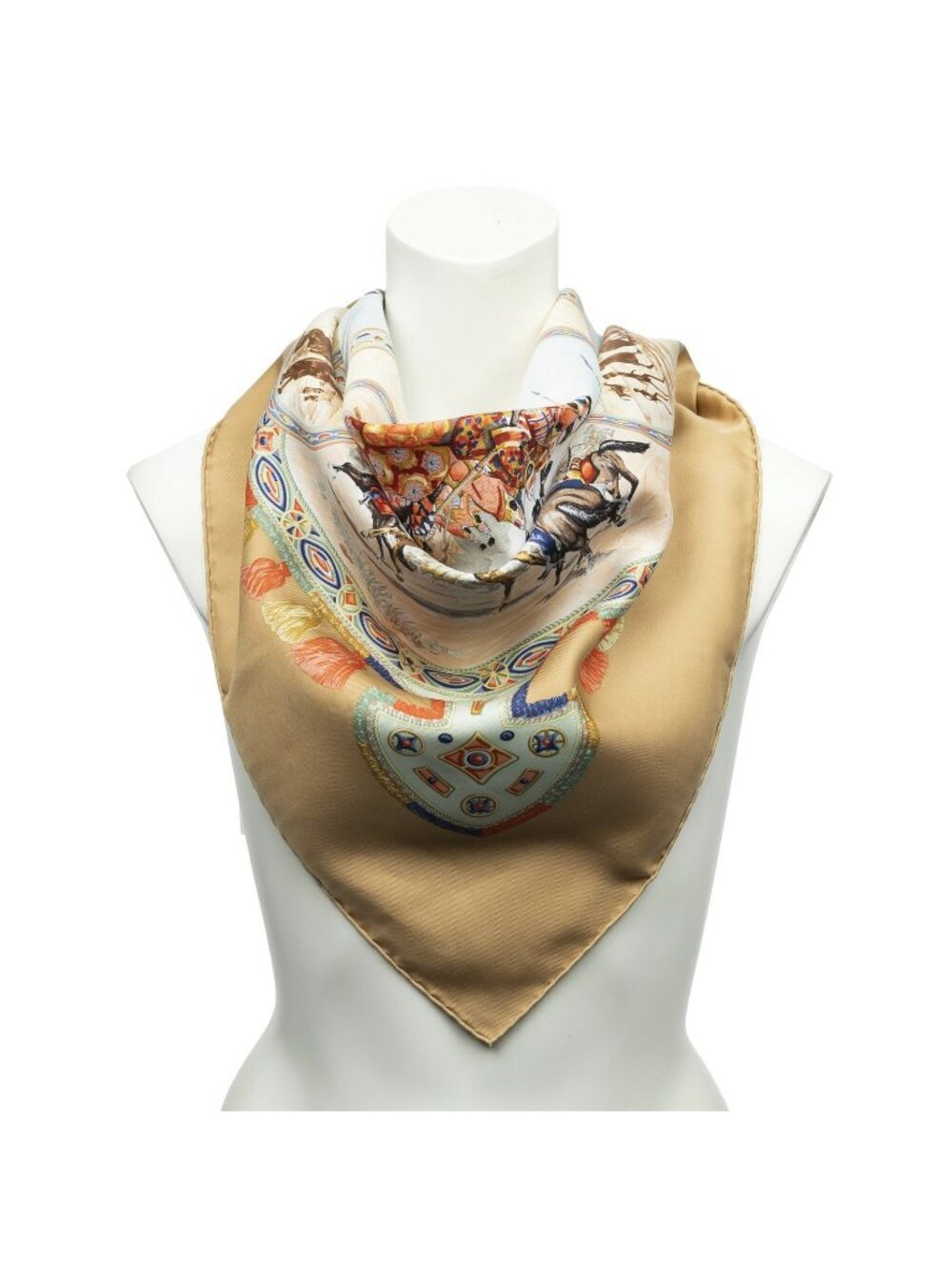 Hermes Scarf Beige Light Blue Red Twill Silk